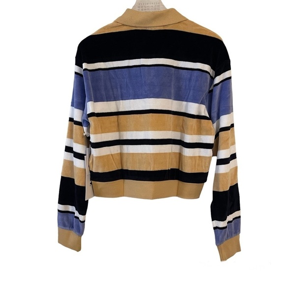 Obey Polo Shirt Velour Long Sleeves Striped Small Embroidered Cropped NWT - Picture 4 of 17
